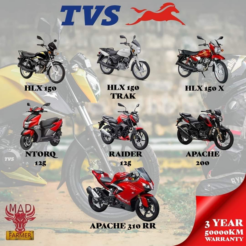2024 New TVS bikes available for sale at Mad Farmer SA