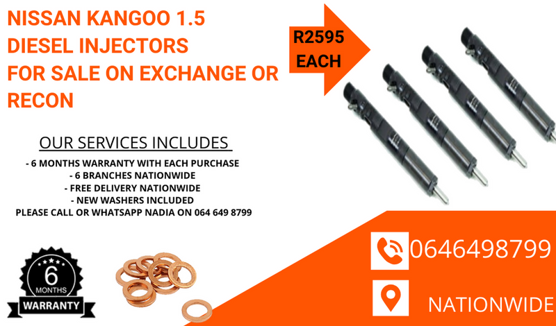 Nissan Kangoo diesel injectors for sale on exchange with 6 months warranty.