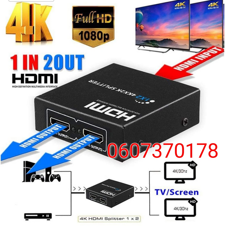 HDMI Splitter Box 1 Input to 2 Output (Brand New)