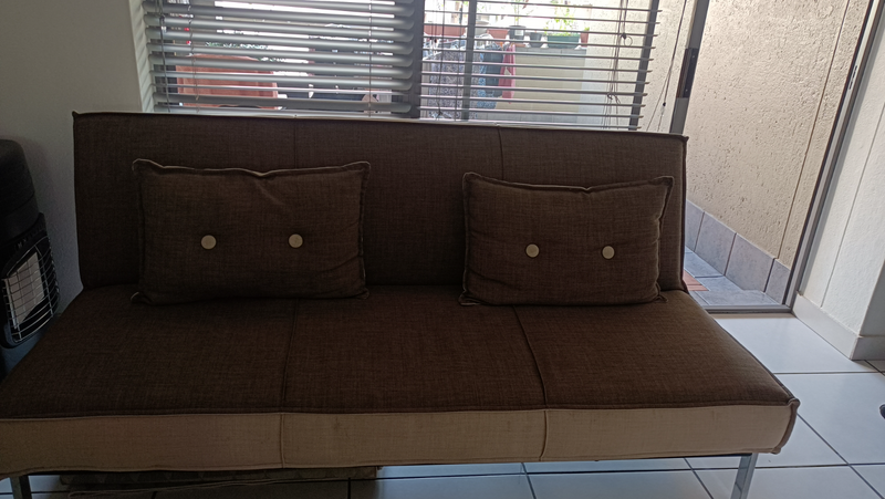 Sevens brand second hand sleeper couch (cream &amp; grey) in fair condition (single bed)