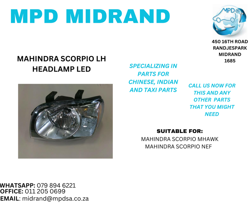 Mahindra Scorpio NEF &amp; MHAWK - LH Headlamp LED