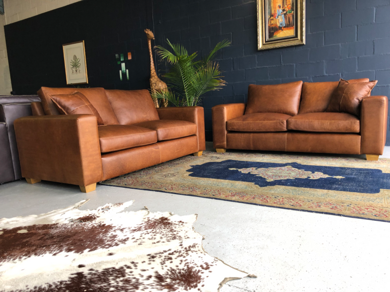 2pc Modern CASA DESIGN full gameskin genuine leather lounge suite (2 x 1.8m SEATER SOFAS) Brand new