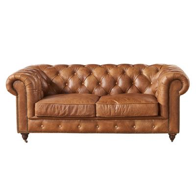 Brown Leather Chesterfield three seater