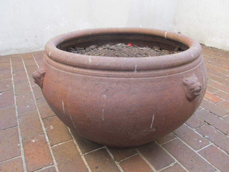 Large Ceramic/Terracotta Plant Pot with Raised Bear/Lion Heads