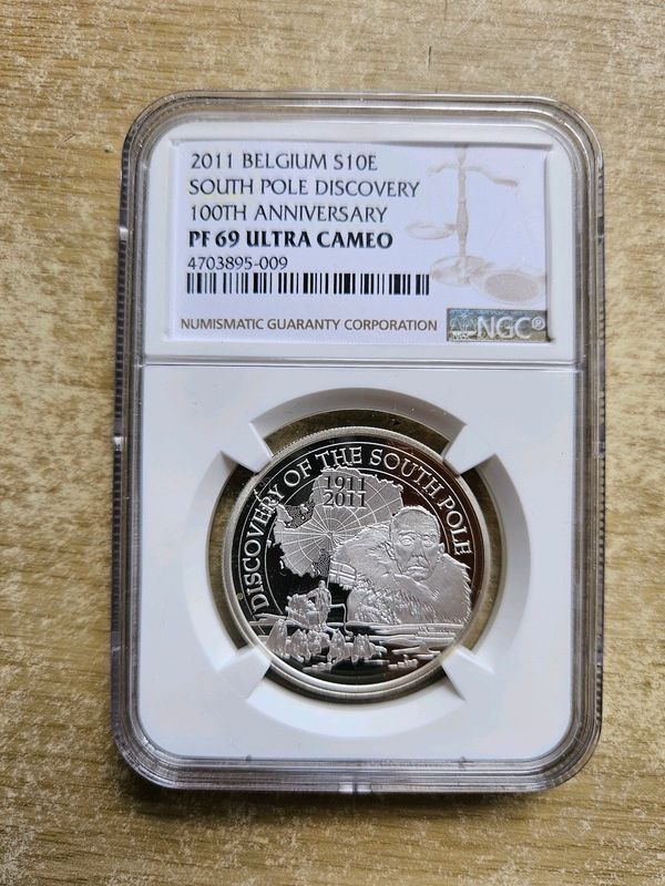 2011 Belgium Proof Silver 10 Euro. South Pole Discovery 100th Anniversary.