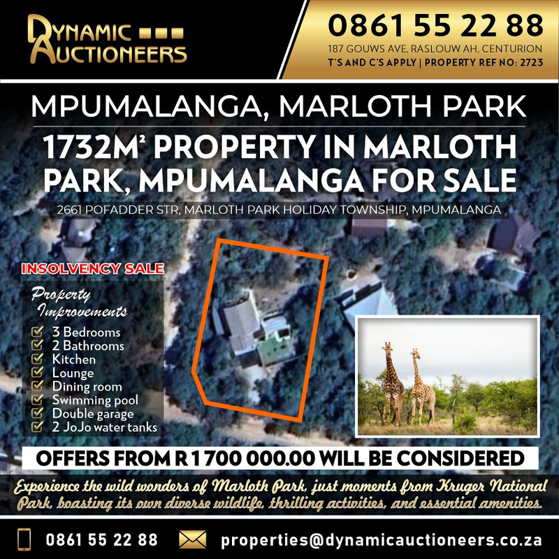 1732M² PROPERTY IN MARLOTH PARK, MPUMALANGA FOR SALE