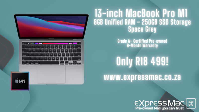 MacBook Pro 13-inch M1-8GB Unified RAM- 250GB ,Space Grey, Mint, 6-Month Warranty incl. DBV
