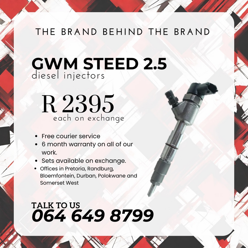 GWM 2.5 diesel injectors for sale on exchange or to recon with 6 months warranty
