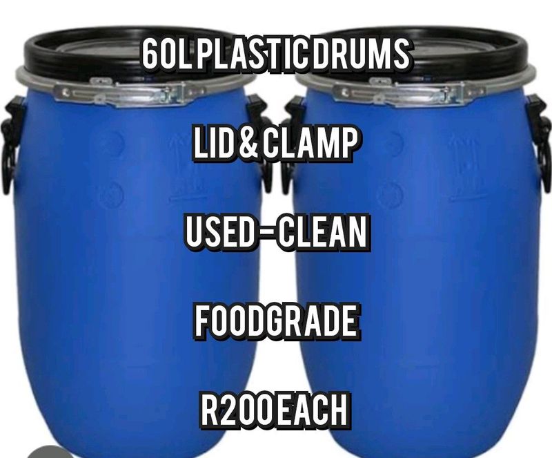 60L Plastic Drums with Lid and Clamp