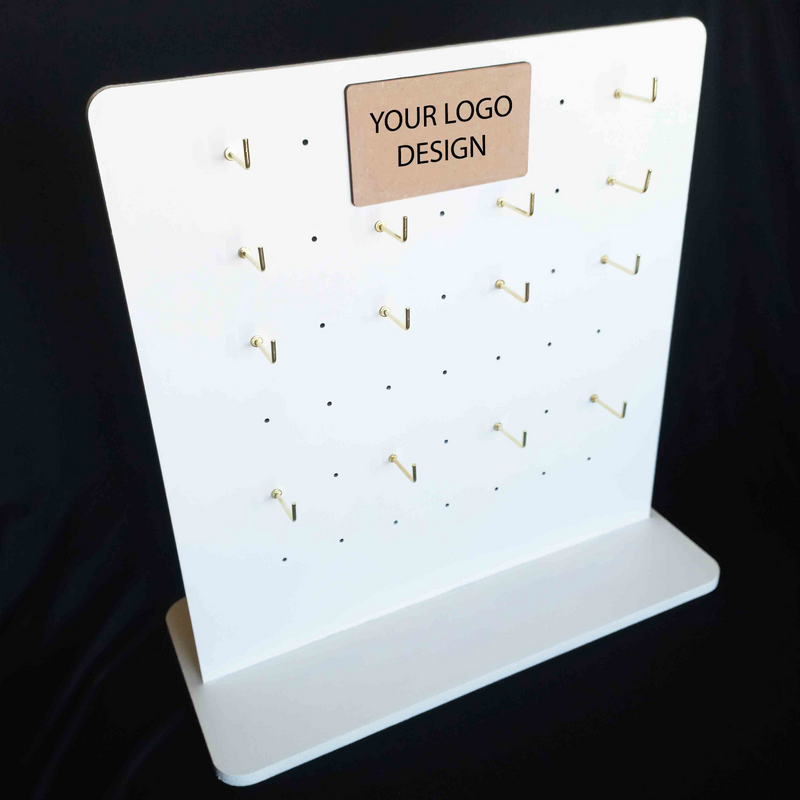 Retail Display Stand - Painted Peg Board with Logo