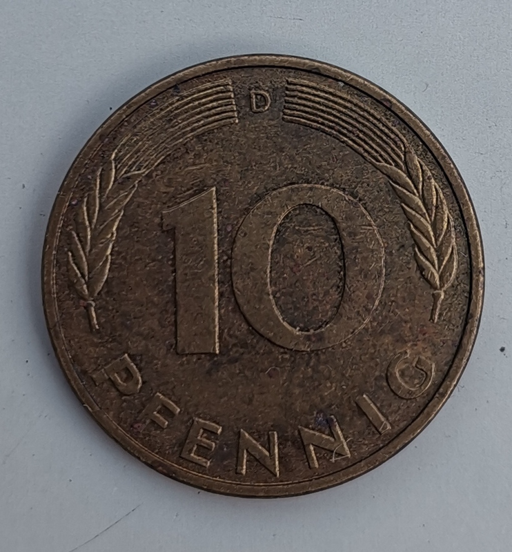 1990 German 10 Pfennig Bank deutscher Länder (D) (Germany, FRG) Coin For Sale.