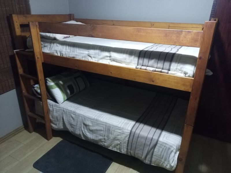 Double bunk set with bookshelf (including mattresses)