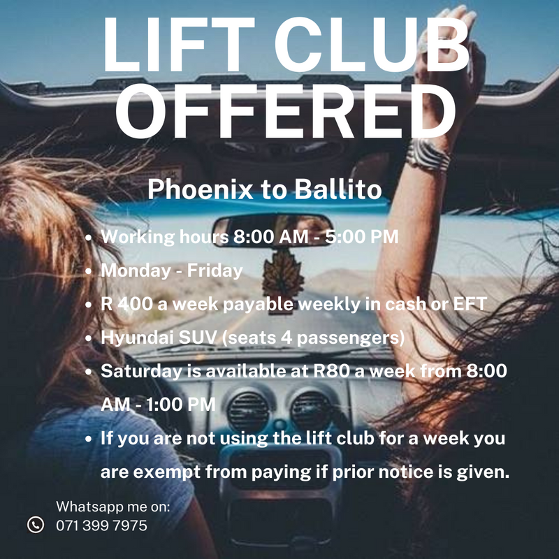 Phoenix to Ballito lift club offered