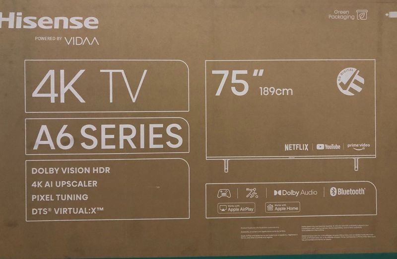 TV’s Dealer: HISENSE 75” SMART SERIES A6N EDGELESS HDR 4K ULTRA HD LED BRAND NEW