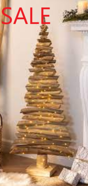 Christmas Tree in Natural Wood with white lights (Brand New)