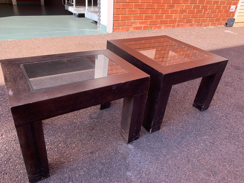 Side tables wood &amp; glass