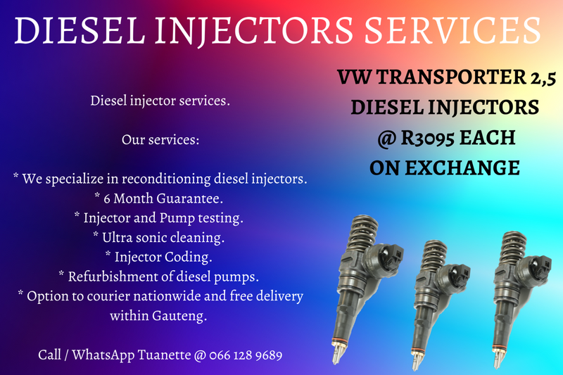 VOLKSWAGEN TRANSPORTER 2,5 DIESEL INJECTORS FOR SALE ON EXCHANGE OR TO RECON YOUR OWN