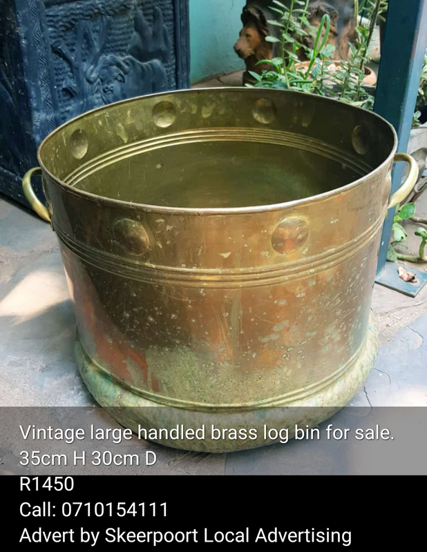 Vintage large handled brass log bin for sale