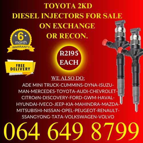 Toyota 2KD diesel injectors for sale on exchange 6 months warrant on each purchase