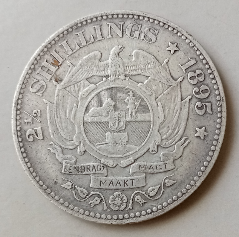 Nice 1895 ZAR Kruger silver 2 1/2 Shillings in VF