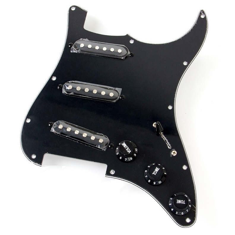 Black Prewired S/S/S Strat Style Pickguard Loaded with Alnico 5 Single Coil Pickups