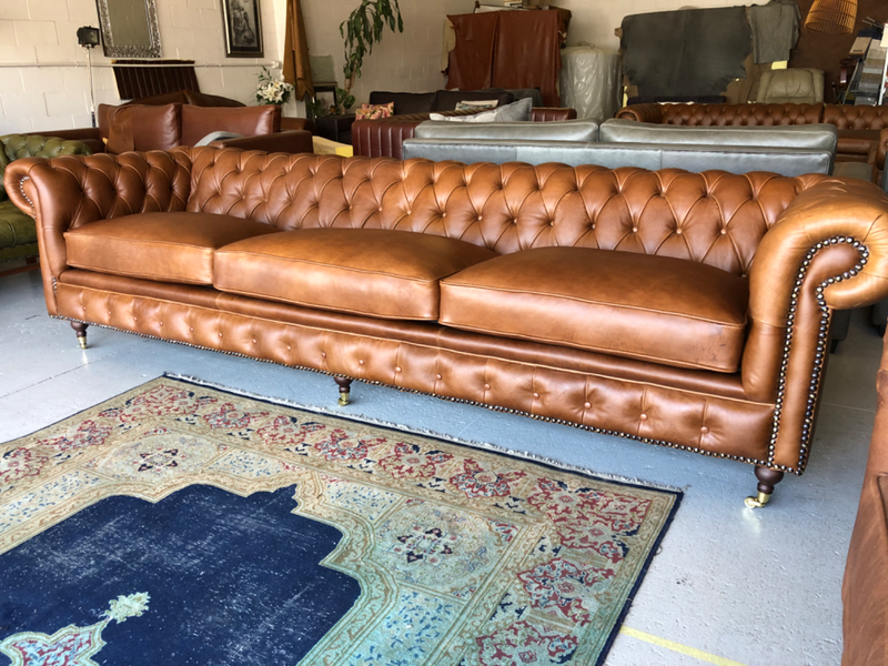 Newly manufactured  &amp; massive 3.2m gameskin genuine leather three seater CHESTERFIELD sofa.