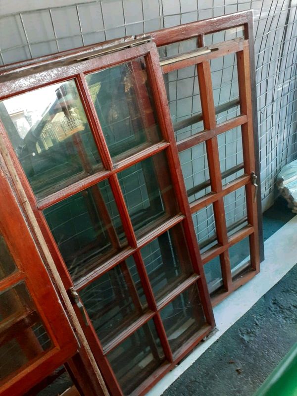 Wooden window frames with glass