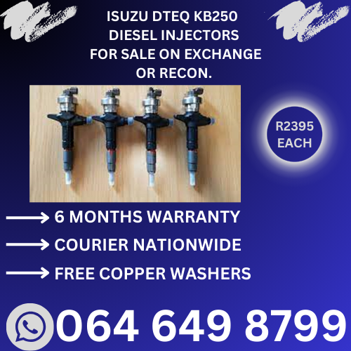 Isuzu Dteq KB250 diesel injectors for sale on exchange with 6 months warranty