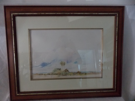 Framed  Landscape Original  Watercolor Lad Kalondo