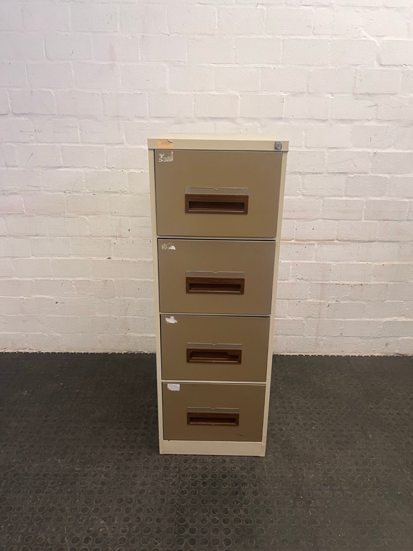Beige and Brown Four Drawer Filing Cabinet,