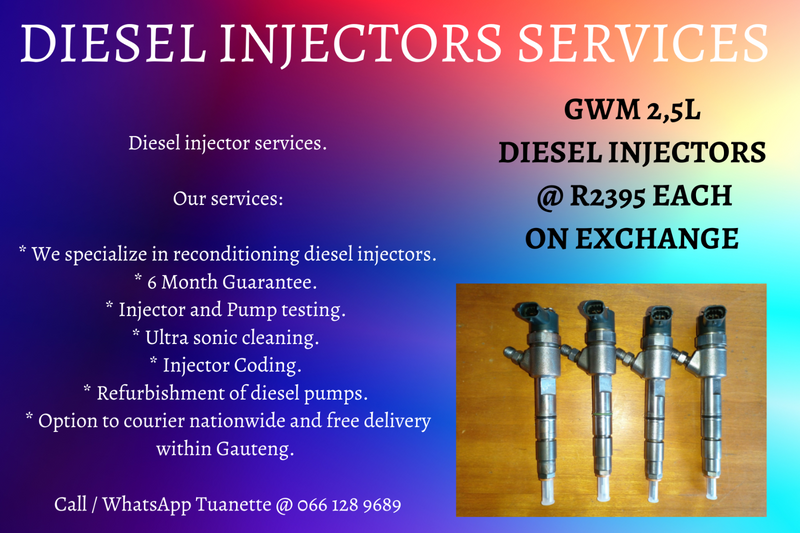 GWM 2,5 DIESEL INJECTORS FOR SALE ON EXCHANGE OR TO RECON YOUR OWN