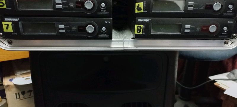 4 x Shure SLX4 receivers with beltpacks and countrymans