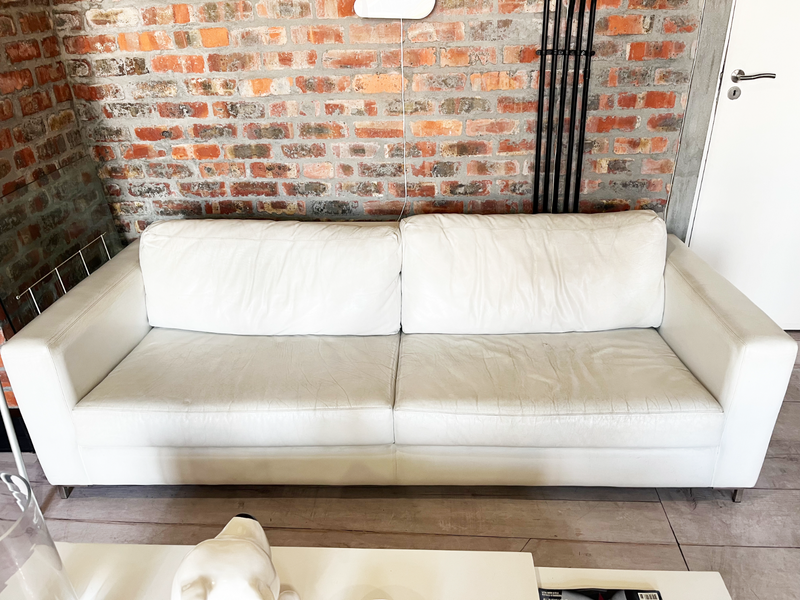 Designer 3 seater white leather couch