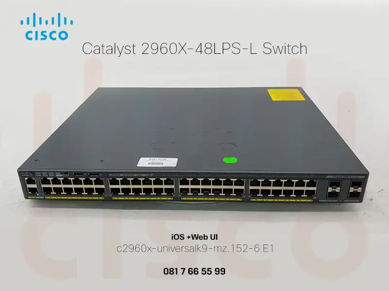 Cisco WS-C2960X-48LPS-L Catalyst Switch 48 GigE PoE 370W, 4 x 1G SFP, LAN Base