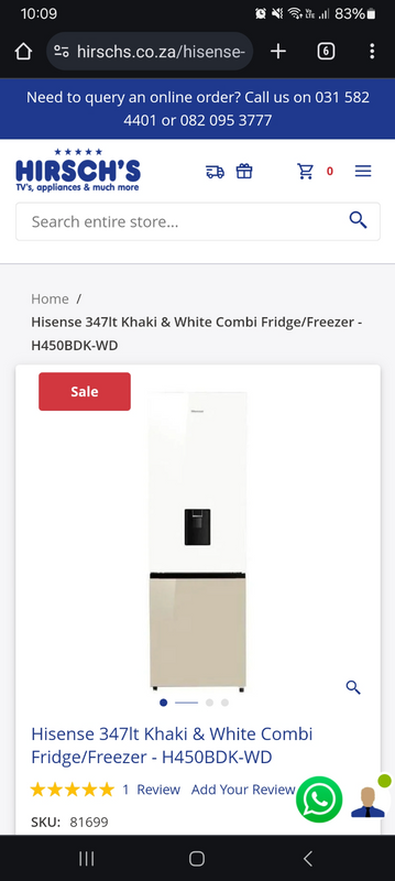 Hisense 347lt Khaki &amp; White Combi Fridge/Freezer - H450BDK-WD