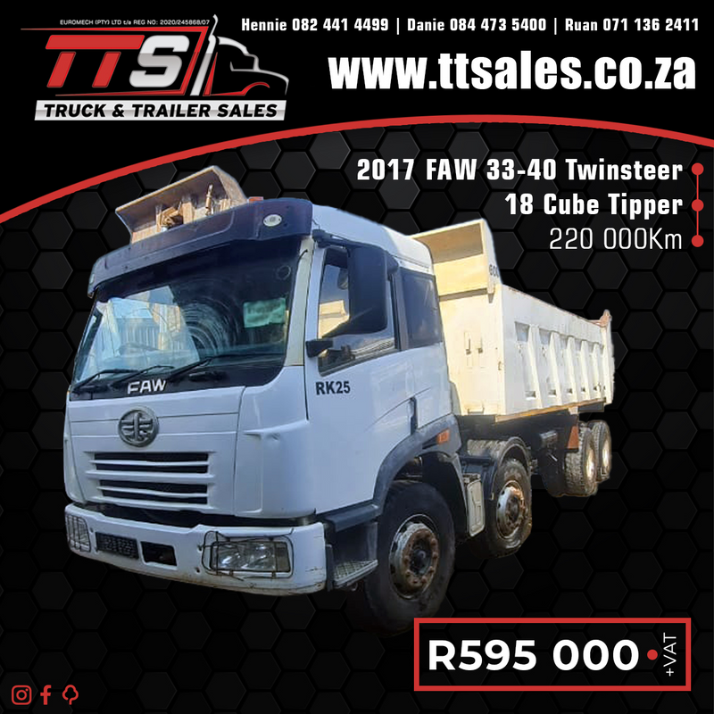 2017 FAW 33-40 Twinsteer 18 Cube Tipper