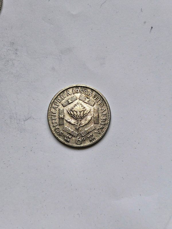 1950 AU Silver Sixpence coin.