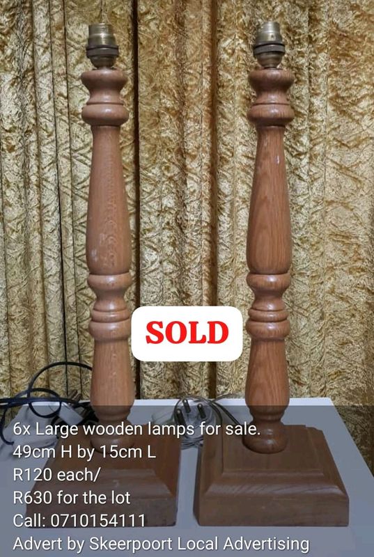 6x large wooden lamps for sale