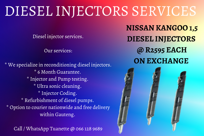 NISSAN KANGOO 1,5 DIESEL INJECTORS FOR SALE ON EXCHANGE OR TO RECON YOUR OWN