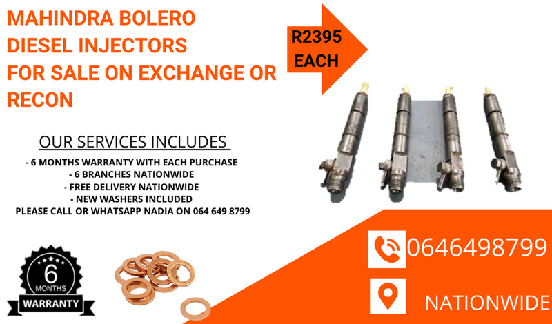 MAHINDRA BOLERO DIESEL INJECTORS FOR SALE - WE TEST AND RECON WITH 6 MONTHS WARRANTY.