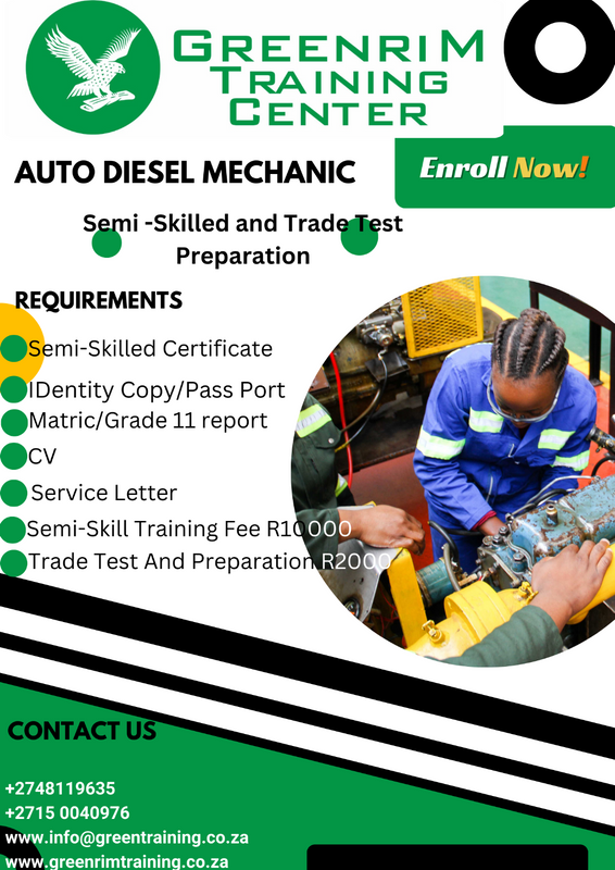 Diesel Mechanic Engineering Trade Test and Preparation Red Seal Certificate  At Green rim  Training.