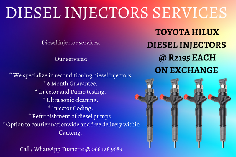 TOYOTA HILUX DIESEL INJECTORS FOR SALE ON EXCHANGE OR TO RECON YOUR OWN