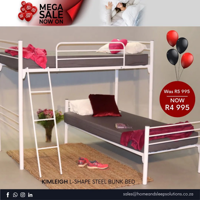 Mega Sale Now On! Up to 50% off selected Home Furniture Kimleigh L-Shape Steel Bunk Bed