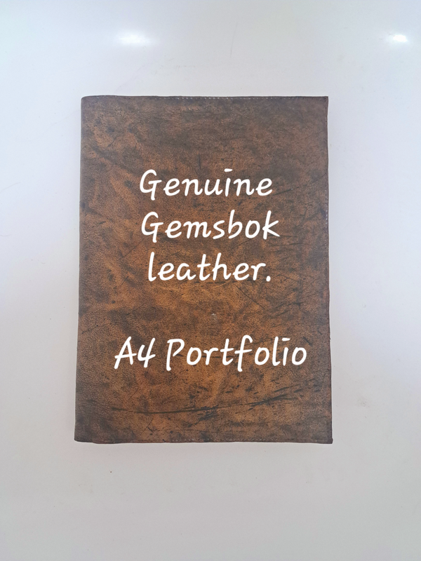 Genuine leather A4 portfolio. Gemsbok leather (oil based leather)