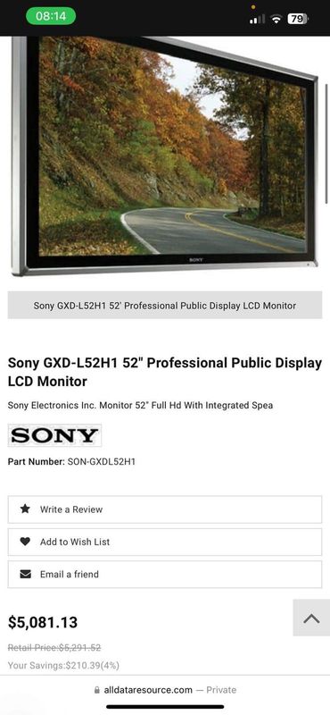 Sony g x d l52 h1 52&#34; professional public display LCD monitor