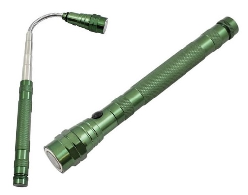 Multifunctional Magnetic Flexi-Telescopic Bendable Pick-Up-Tool LED Torch Metallic Green. Brand NEW.
