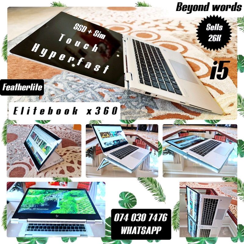 Hp elitebook x360 ➡️Touch i5 ☆9hr batt ➡️can use pen! ➡️winner! whatsapp only, ballito