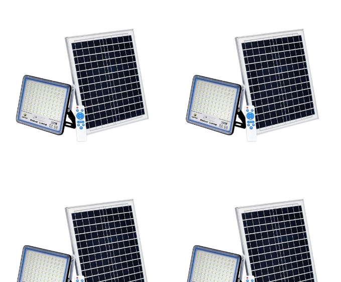 Gently Used IP66 LED Solar Flood Light with Remote 200W - 4 pack --
