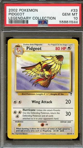 PSA 10 GEM MINT Pidgeot 33/110 RARE Legendary Collection Pokemon Card.