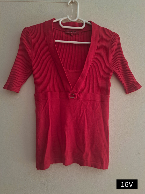 Outback Red ladies red top with gold buckle, size small